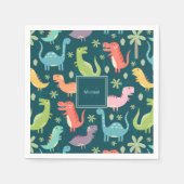 Dinosaur Pattern Blue Mit Monogramm Kid Boy Party Serviette (Vorderseite)