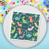 Dinosaur Pattern Blue Mit Monogramm Kid Boy Party Serviette