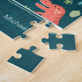 Dinosaur Pattern Blue Mit Monogramm Kid Boy Puzzle (Seite)