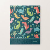 Dinosaur Pattern Blue Mit Monogramm Kid Boy Puzzle (Vertikal)