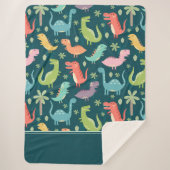 Dinosaur Pattern Blue Mit Monogramm Kid Boy Sherpadecke (Vorderseite)