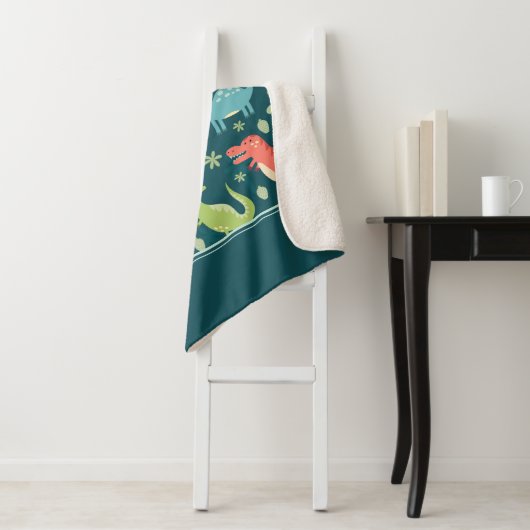 Dinosaur Pattern Blue Mit Monogramm Kid Boy Sherpadecke (Beispiel)