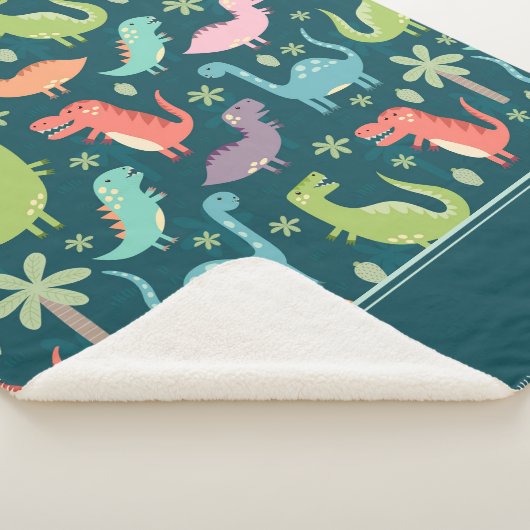 Dinosaur Pattern Blue Mit Monogramm Kid Boy Sherpadecke (3/4)