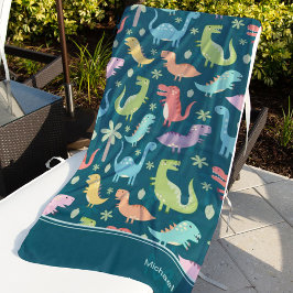 Dinosaur Pattern Blue Mit Monogramm Kid Boy Strandtuch