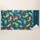 Dinosaur Pattern Blue Mit Monogramm Kid Boy Strandtuch (Vorderseite)