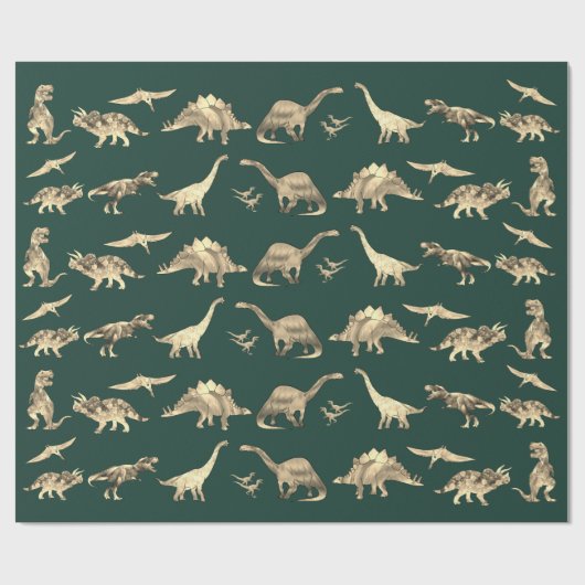 Dinosaur Pattern Green Geschenkpapier (Flach)