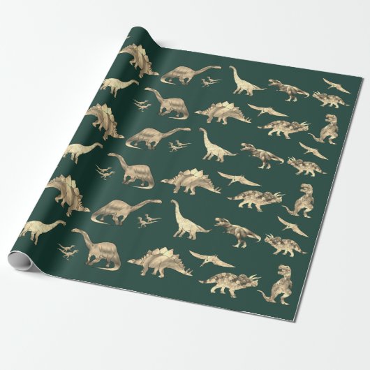 Dinosaur Pattern Green Geschenkpapier (Ungerollt)
