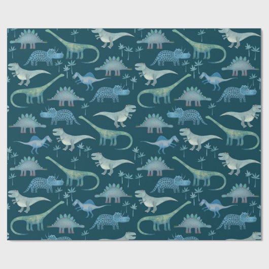 Dinosaur Pattern Green Geschenkpapier (Flach)