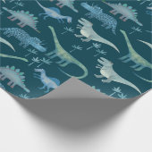 Dinosaur Pattern Green Geschenkpapier (Ecke)
