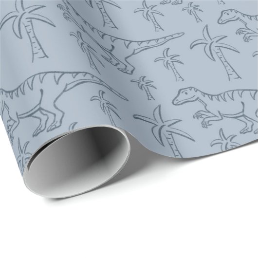 Dinosaur Pattern Modern Boy Dino Jungle Sage Green Geschenkpapier (Rolleneckpunkt)
