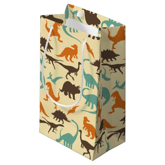 Dinosaur Pattern Silhouette Kleine Geschenktüte (Vorderseite Schrägansicht)