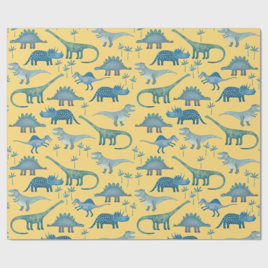 Dinosaur Pattern Yellow Geschenkpapier (Flach)