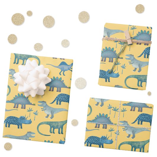 Dinosaur Pattern Yellow Geschenkpapier Set