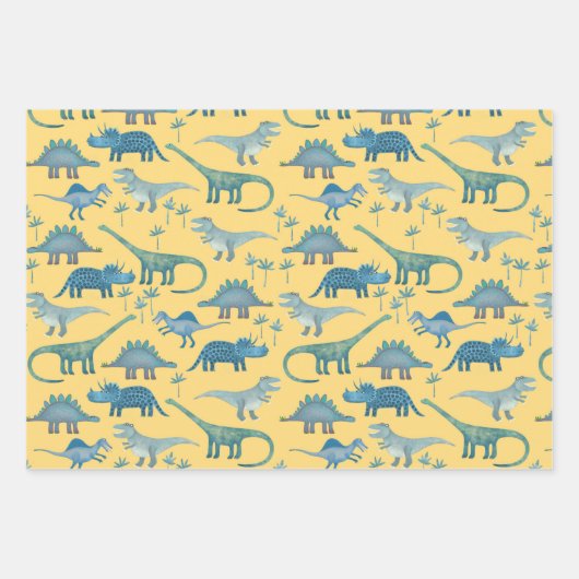 Dinosaur Pattern Yellow Geschenkpapier Set (Vorderseite)