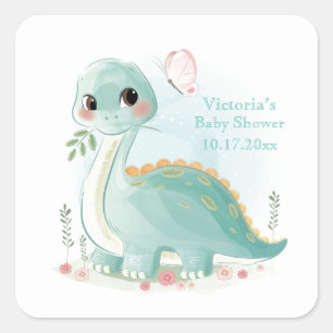 Dinosaur Personalisiert Baby Dusche Quadratischer Aufkleber