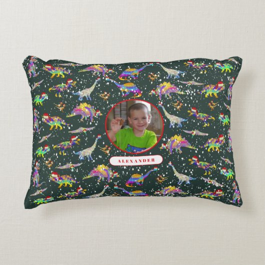 Dinosaur Personalisiert Boys Foto und Name Dekokissen (Vorderseite)