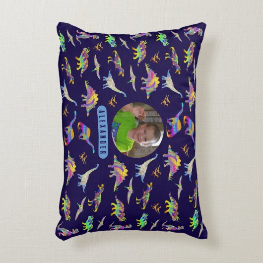 Dinosaur Personalisiert Boys Foto und Name Dekokissen (Vorderseite(Vertikal))