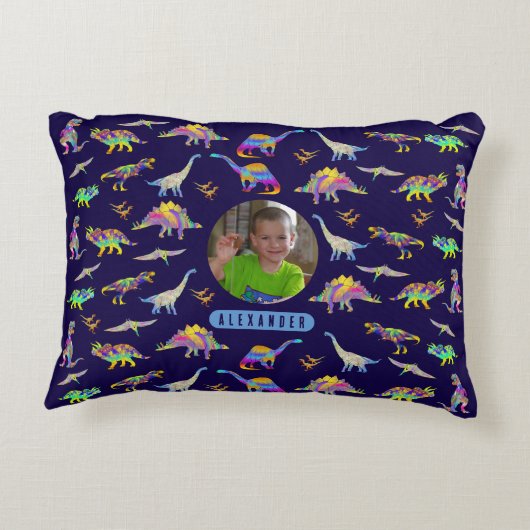 Dinosaur Personalisiert Boys Foto und Name Dekokissen (Rückseite)