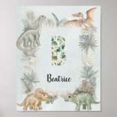 Dinosaur Personalisierter Name Monogramm B Kinderz Poster (Vorne)