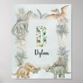 Dinosaur Personalisierter Name Monogramm D Kinderz Poster (Vorne)