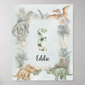 Dinosaur Personalisierter Name Monogramm E Kinderz Poster (Vorne)