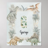 Dinosaur Personalisierter Name Monogramm G Kinderz Poster (Vorne)