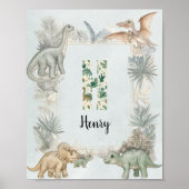 Dinosaur Personalisierter Name Monogramm H Kinderz Poster (Vorne)