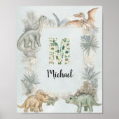 Dinosaur Personalisierter Name Monogramm M Kinderz Poster (Vorne)