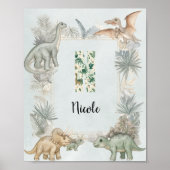 Dinosaur Personalisierter Name Monogramm N Kinderz Poster (Vorne)