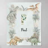 Dinosaur Personalisierter Name Monogramm P Kinderz Poster (Vorne)