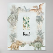 Dinosaur Personalisierter Name Monogramm R Kinderz Poster (Vorne)