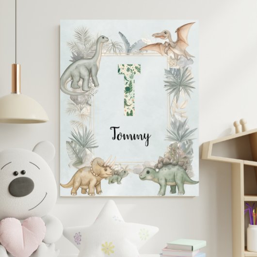 Dinosaur Personalisierter Name Monogramm T Kinderz Poster