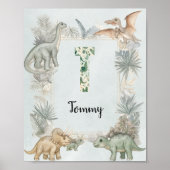 Dinosaur Personalisierter Name Monogramm T Kinderz Poster (Vorne)