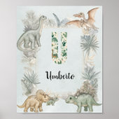 Dinosaur Personalisierter Name Monogramm U Kinderz Poster (Vorne)