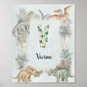 Dinosaur Personalisierter Name Monogramm V Kinderz Poster (Vorne)