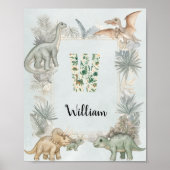 Dinosaur Personalisierter Name Monogramm W Kinderz Poster (Vorne)