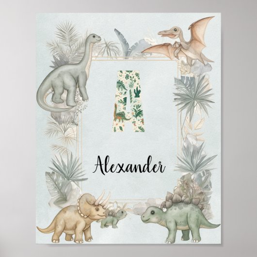 Dinosaur Personalized Name Monogram A Nursery Poster (Vorne)