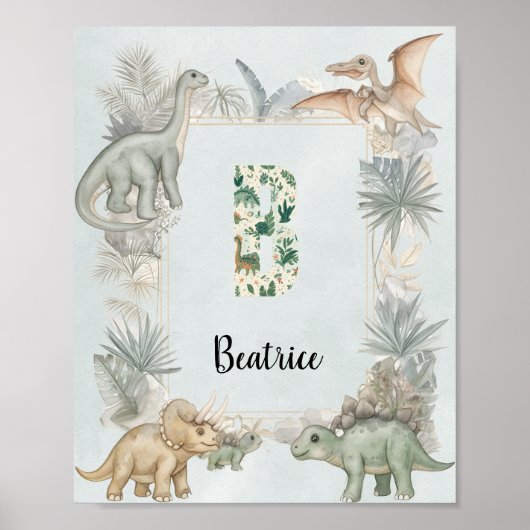 Dinosaur Personalized Name Monogram B Nursery Poster (Vorne)