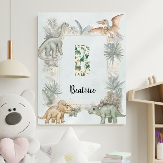 Dinosaur Personalized Name Monogram B Nursery Poster