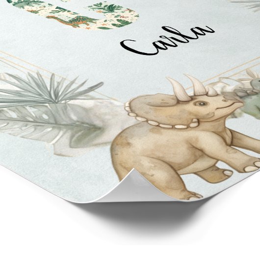 Dinosaur Personalized Name Monogram C Nursery Poster (Ecke)