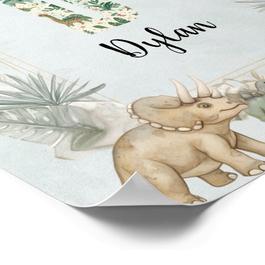 Dinosaur Personalized Name Monogram D Nursery Poster (Ecke)