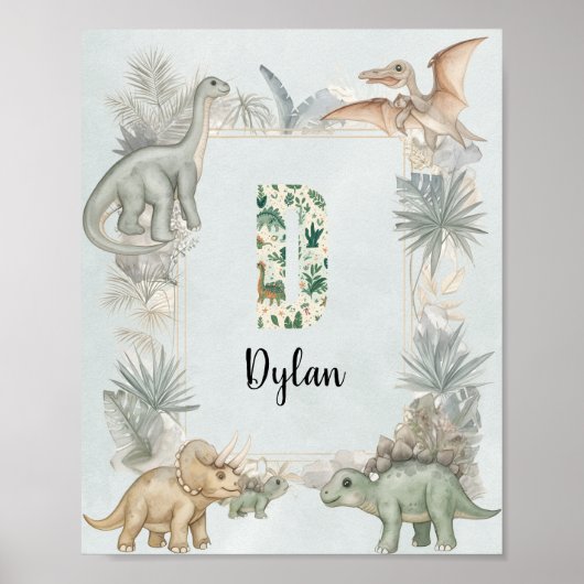 Dinosaur Personalized Name Monogram D Nursery Poster (Vorne)