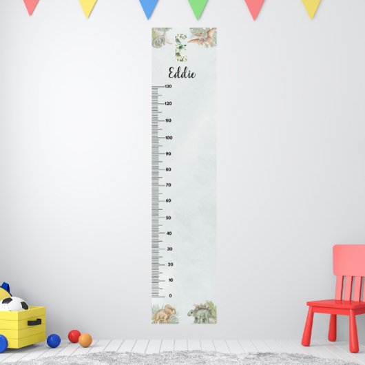 Dinosaur Personalized Name Monogram E Growth Chart Poster