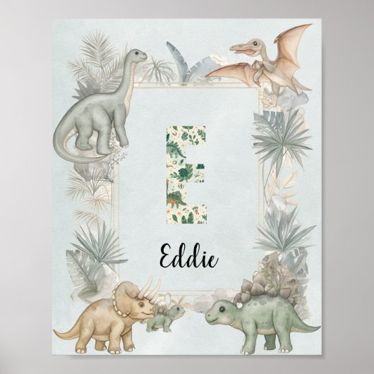 Dinosaur Personalized Name Monogram E Nursery Poster (Vorne)