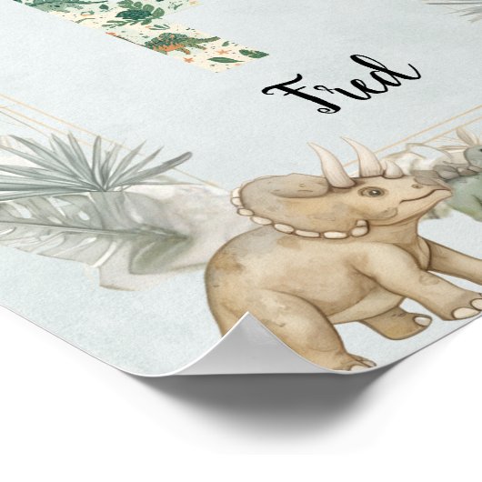 Dinosaur Personalized Name Monogram F Nursery Poster (Ecke)