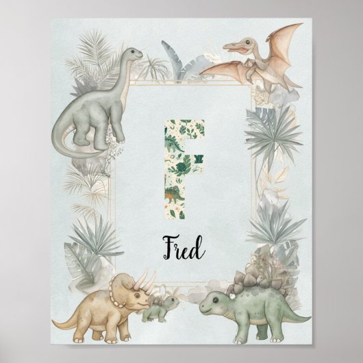 Dinosaur Personalized Name Monogram F Nursery Poster (Vorne)