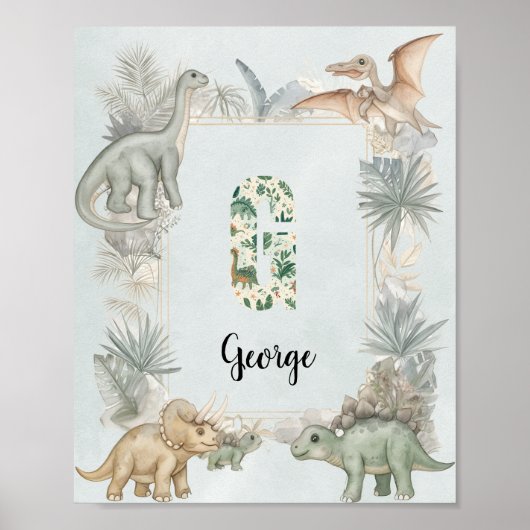 Dinosaur Personalized Name Monogram G Nursery Poster (Vorne)