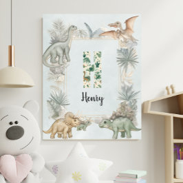 Dinosaur Personalized Name Monogram H Nursery Poster