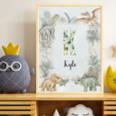 Dinosaur Personalized Name Monogram K Nursery Poster