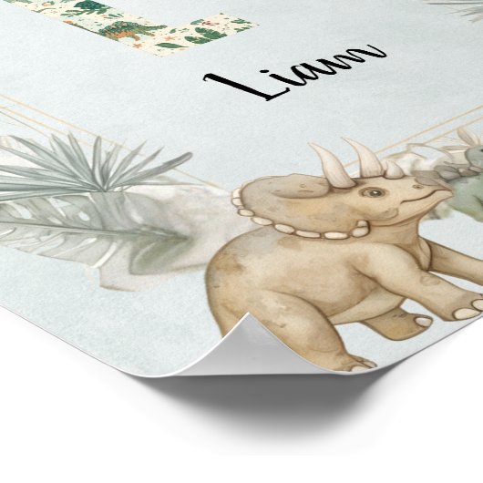Dinosaur Personalized Name Monogram L Nursery Poster (Ecke)